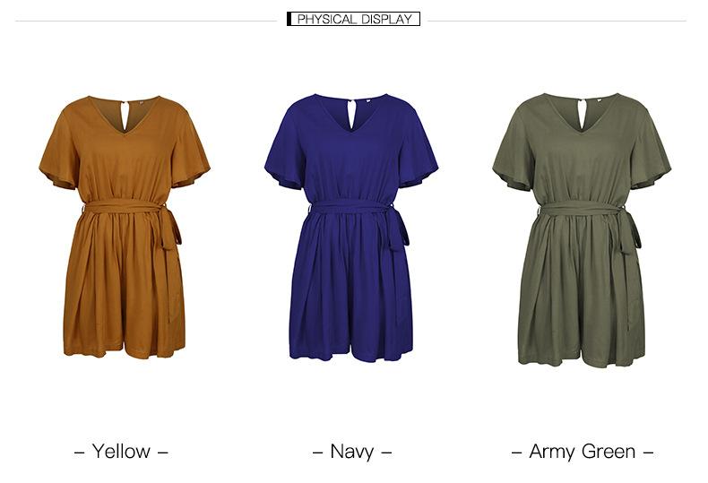 Short Sleeve Solid Color Waist Jumpsuit