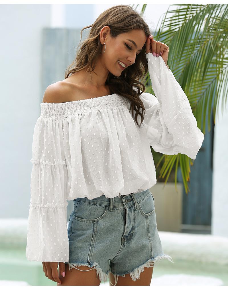 Off Shoulder Casual Chiffon Bell Sleeve Blouse