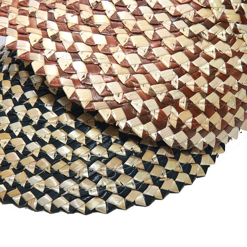 Boho Hat, Sun Hat, Beach Hat, Shade Visor Beige Straw Cap, Two-tone Black Coffee
