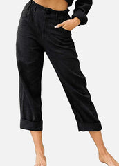 Button Solid Color Casual Pants
