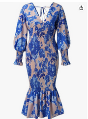 Fashion Print Split Joint V Neck Trumpet Mermaid Dresses