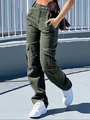 Women's Pants  Fashion Low Waist Straight Multi Pocket Pants
