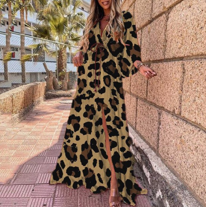 Print Drawstring Bat Maxi Dress