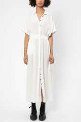 Button Pockets Elastic Waist Cover Dress