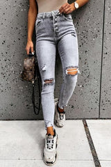 Grey Ripped High Waist Skinny Jeans