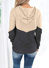 Drawstring Long Sleeve Patchwork Hoodie