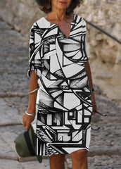 Casual Printed V Neck Dress