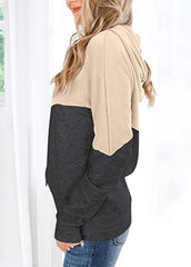 Drawstring Long Sleeve Patchwork Hoodie