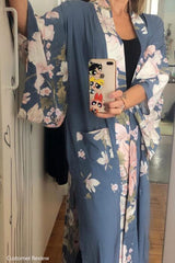 Boho Robe, Kimono Robe,  Beach Cover up,  Love in the Mist in Navy