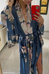 Boho Robe, Kimono Robe,  Beach Cover up,  Love in the Mist in Navy