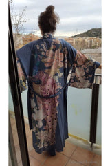 Boho Robe, Kimono Robe,  Beach Cover up,  Love in the Mist in Navy