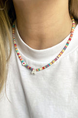 Boho Personalized Custom Necklace, Shell  Choker, White Pearl Letter & Heart
