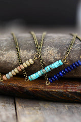 Boho Necklace, Choker Necklace, Blue Jasper, Lapis and Lazuli Coin