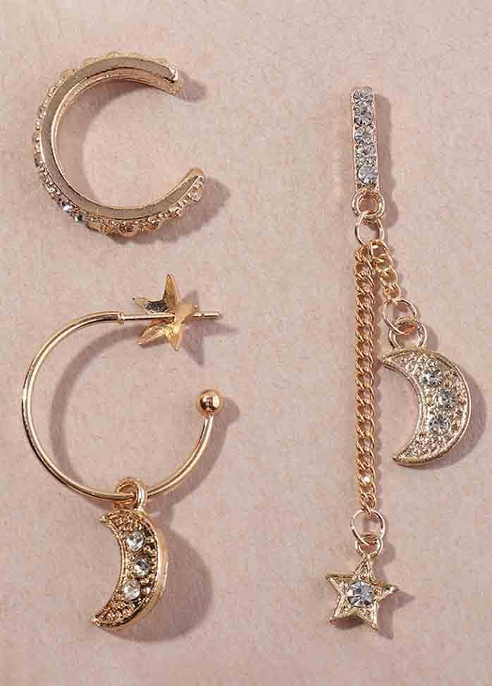 Diamond Five-Pointed Star Moon Earrings Stud Set