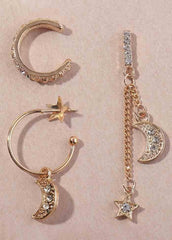 Diamond Five-Pointed Star Moon Earrings Stud Set