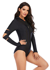 Hoodie Solid Color One Piece Swimwear