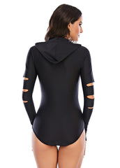 Hoodie Solid Color One Piece Swimwear
