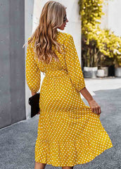 High Waist Dot V Neck Dress