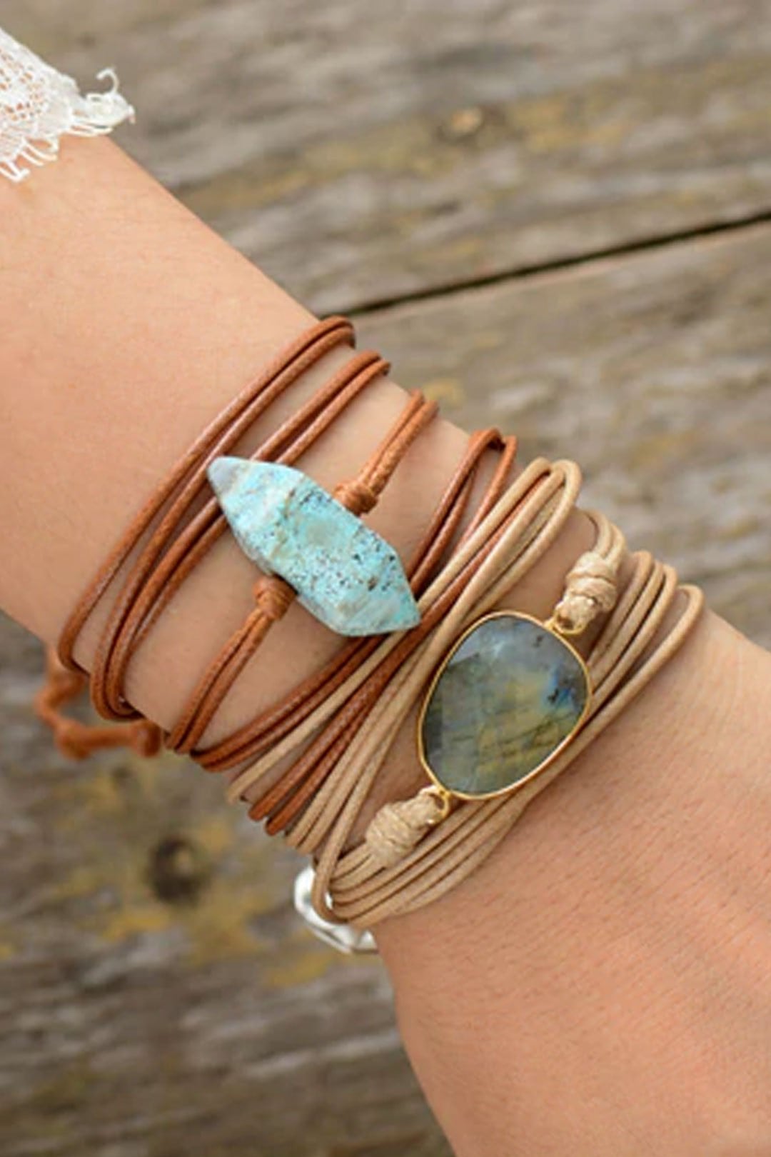 Boho Bracelet, Wrap Rope Bracelet Labradorite