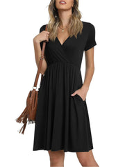 Women's Summer V-neck Solid Color Dress Gray Blue Black Casual Dresses S-2XL