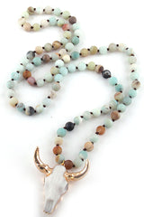 Boho Necklace, RH Amazonite Horn Natural Green Stone