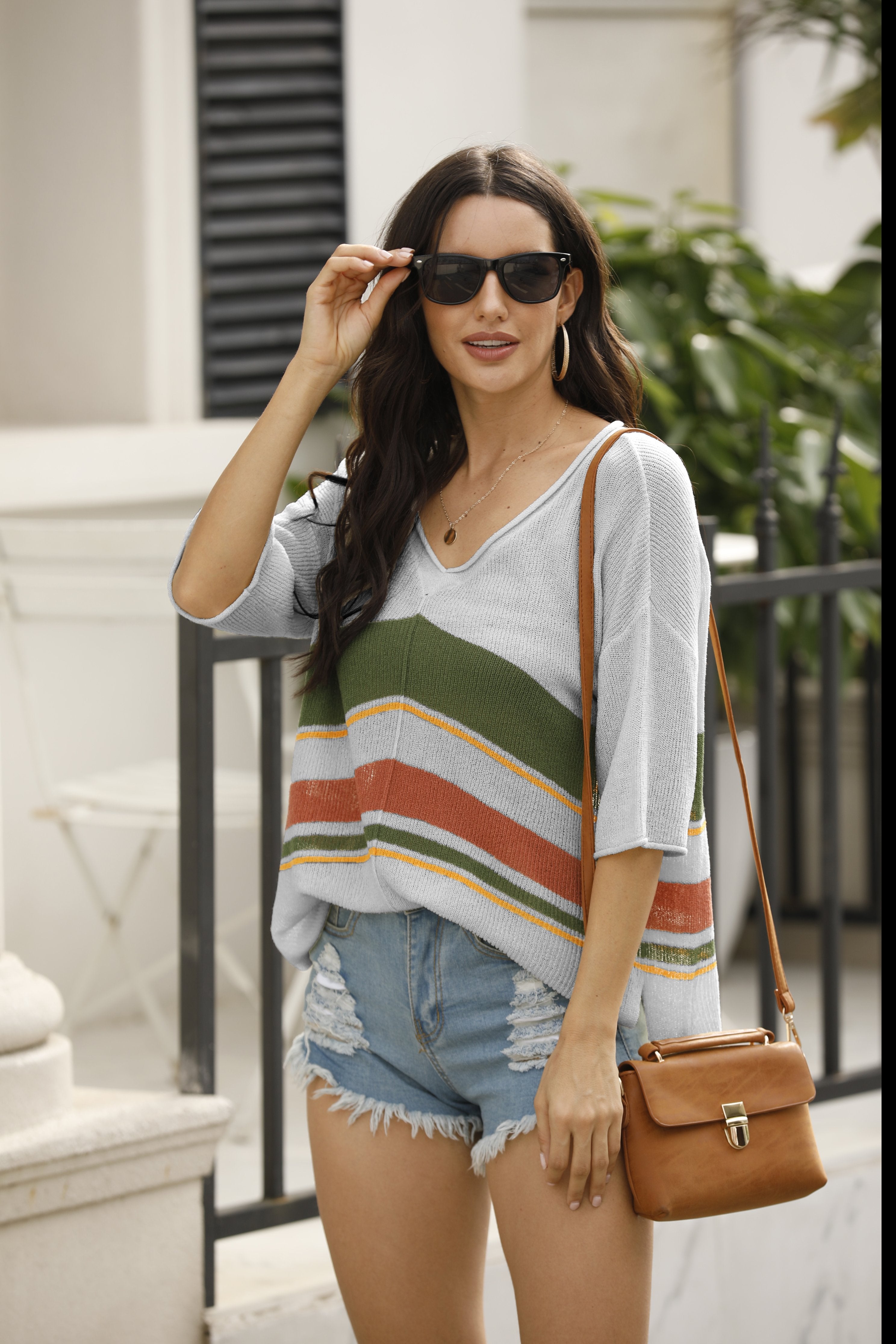 Off Shoulder 3/4 sleeve V Neck Blouse Top