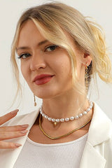 Boho Necklace, Peal Choker, White Sea Shell with Heart