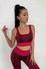 Yoga Set, Yoga Legging, Printed Workout Set Top and Legging, Snake in Navy and Red