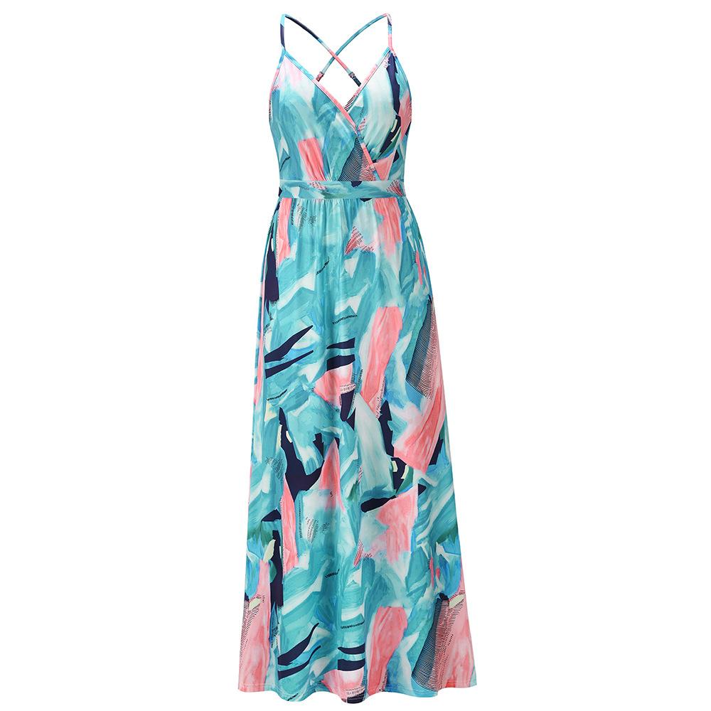 Deep V Neck Floral Adjustable Spaghetti Strap Sleeveless Dress