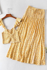Boho Two Piece Set, Two Piece Pants Set, Wild Floral Daisy Saffron