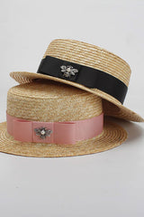 Boho Hat, Kid Hat, Little Girl Hat, Straw Hat, Sun Bee Black Pink
