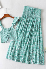 Boho Two Piece Set, Two Piece Pants Set, Wild Floral Daisy Teal Blue
