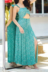 Boho Two Piece Set, Two Piece Pants Set, Wild Floral Daisy Teal Blue