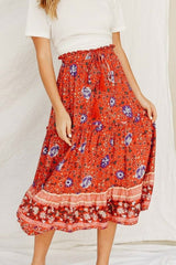 Boho Skirt, Hippie Skirts, Midi Skirt, Wild Flower in Red and Navy