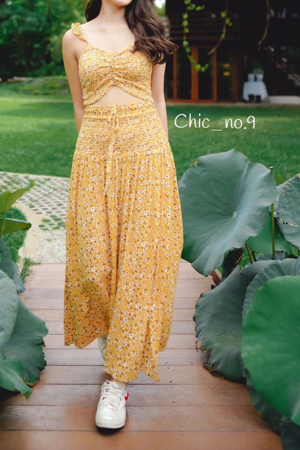 Boho Two Piece Set, Two Piece Pants Set, Wild Floral Daisy Saffron