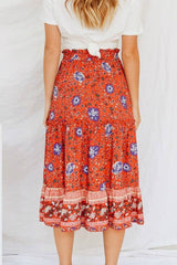 Boho Skirt, Hippie Skirts, Midi Skirt, Wild Flower in Red and Navy