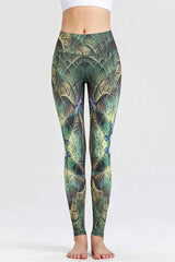 Yoga Legging, Yoga Pants, Boho Legging, Tight with Pocket in Green Peacock