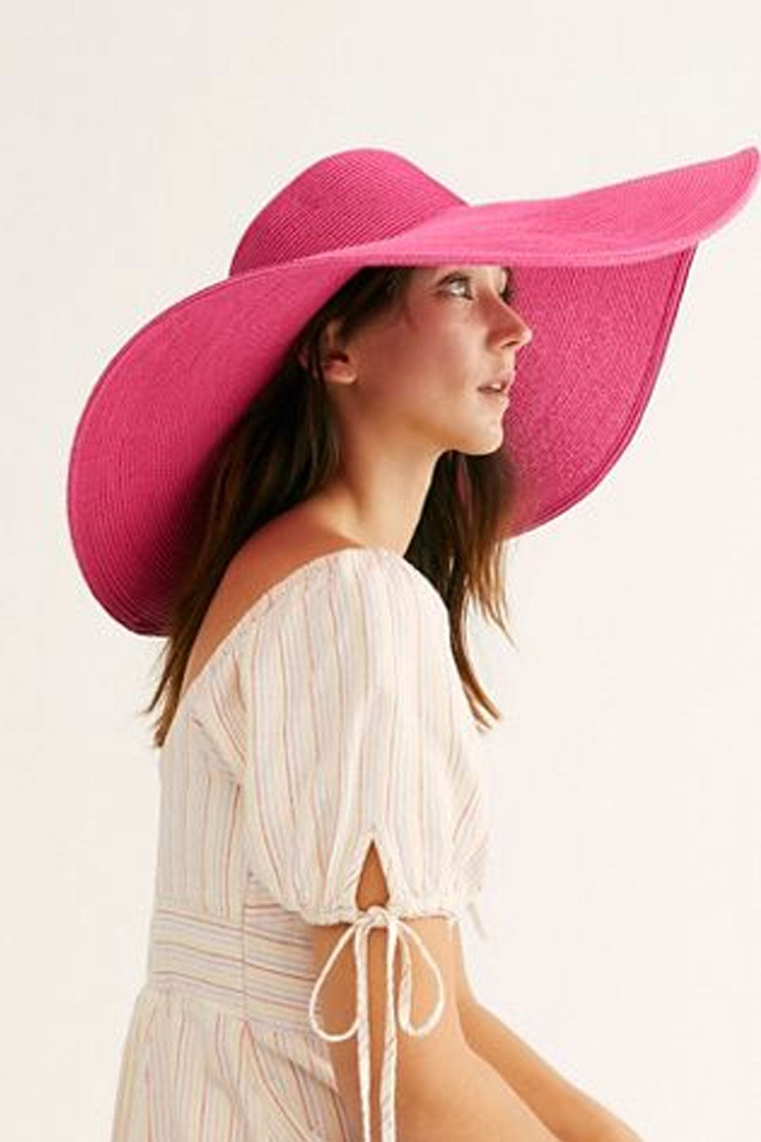 Boho Hat, Beach Hat, Extra Wide Brim Paper Hat, Floppy in Pink,  White, Yellow and 12 colors  (Soft, 25 cm)