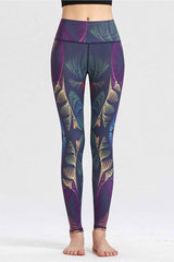 Yoga Legging, Yoga Pants, Boho Legging, Tight with Pocket in Purple Peacock