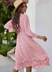 Printed Long Sleeve V Neck Dress