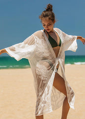 Lace See Through Solid Color Beach Cover Up