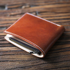 Retro Handmade Leather Men's Short Zip Layer Cowhide Green Fashion Purse