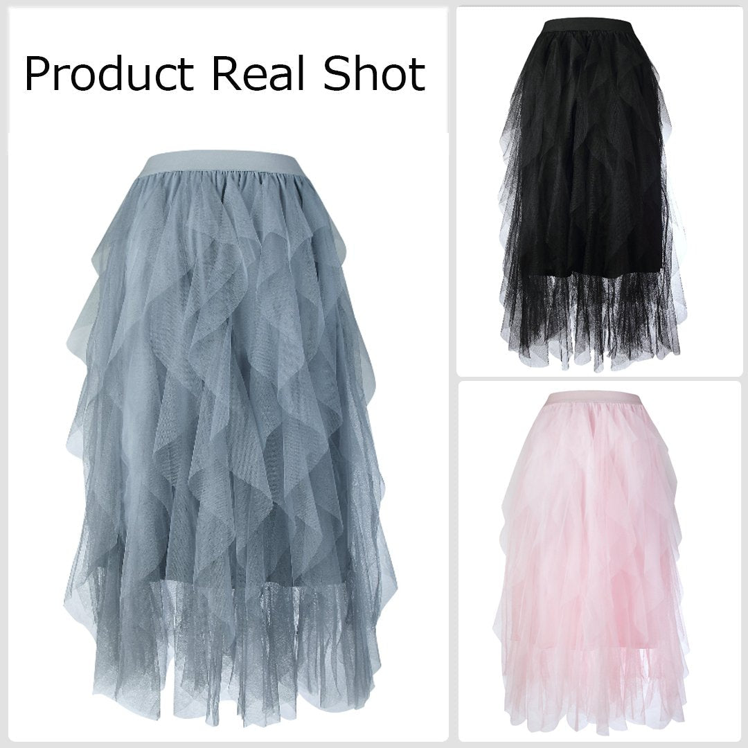 Elastic Waist Tulle Tiered Classic Long Skirt