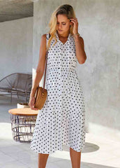 Dot V Neck Sleeveless Dress