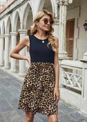 Leopard Patchwork Round Neck Sleeveless Dress