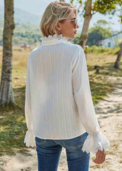Cut Out Solid Color Long Sleeve Blouse