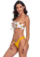 Lacing Strapless Printed Bikini Set