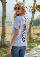 Cross Straps Back Short Sleeve Round Neck T-shirt