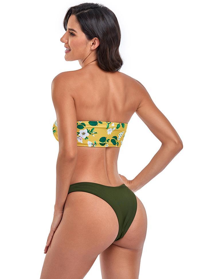 Lacing Strapless Printed Bikini Set
