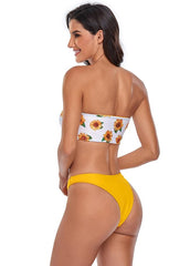 Lacing Strapless Printed Bikini Set